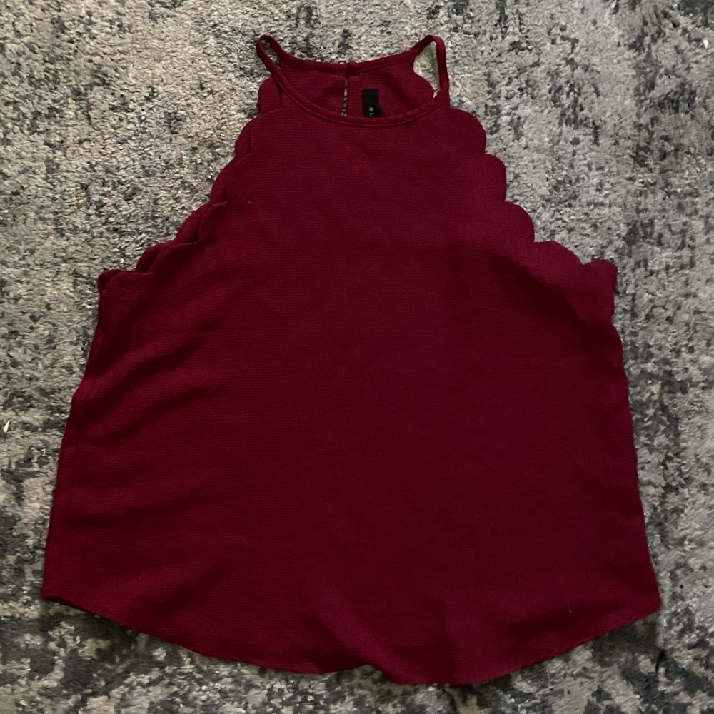 ‘Mine’ Burgundy Scalloped-edge High Neck Blouse